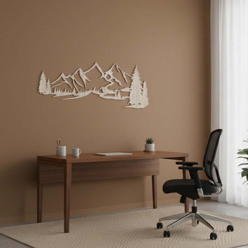 wooden decoration sonoma oak, Modern wooden painting Mountains and forest for decorating the living room