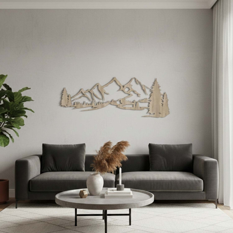 wooden decoration sonoma oak, Modern wooden painting Mountains and forest for decorating the living room