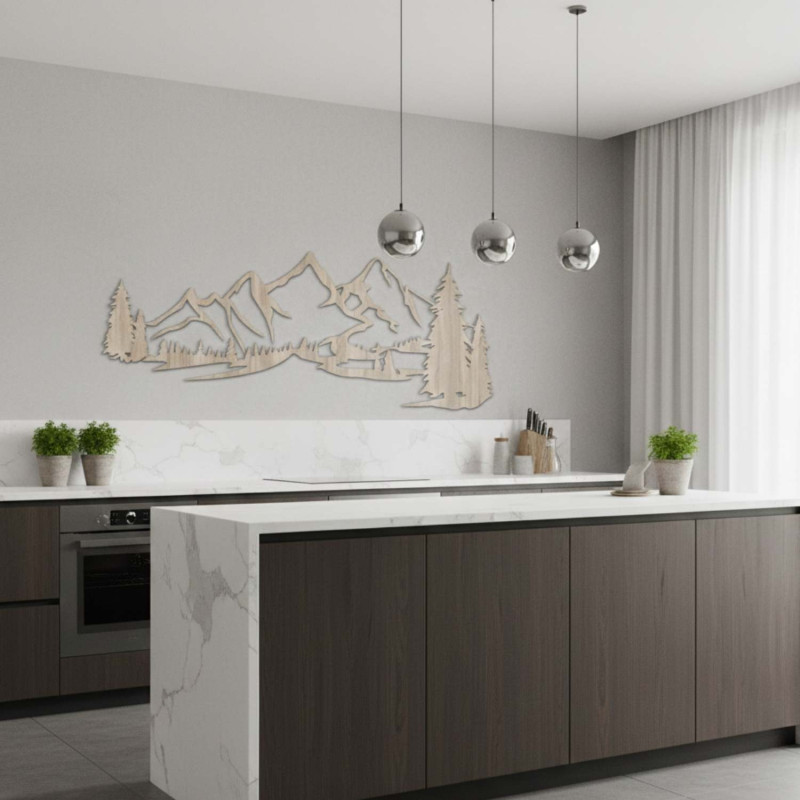 wooden decoration sonoma oak, Modern wooden painting Mountains and forest for decorating the living room