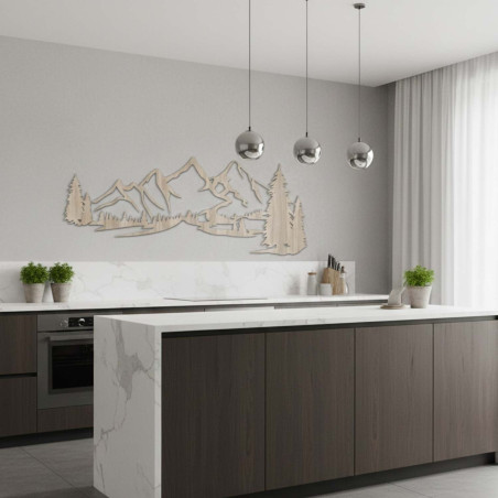 wooden decoration sonoma oak, Modern wooden painting Mountains and forest for decorating the living room