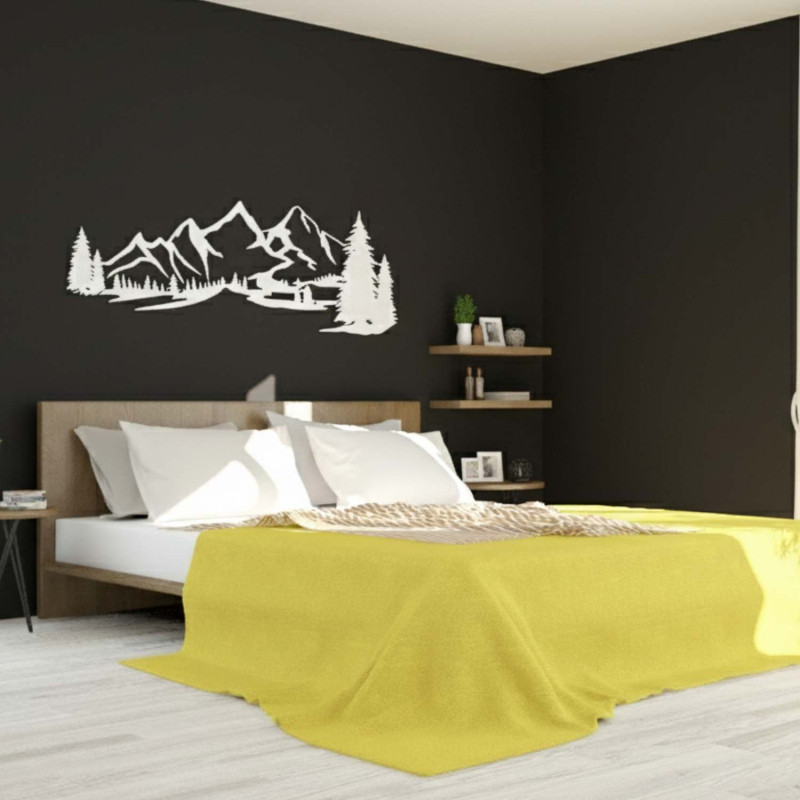 wooden decoration white, Modern wooden painting Mountains and forest for decorating the living room