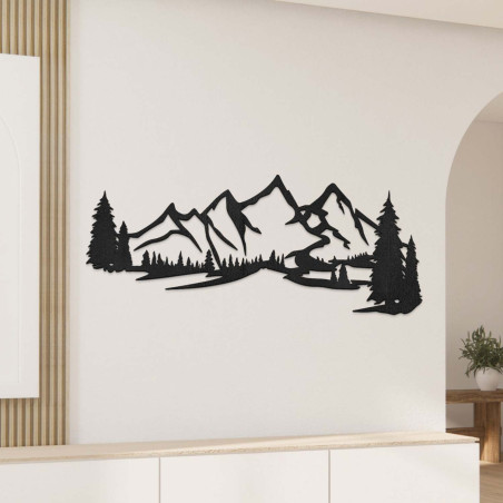 wooden decoration black, Modern wooden painting Mountains and forest for decorating the living room