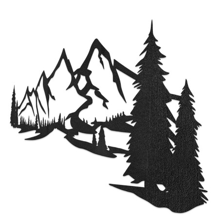 wooden decoration black, Modern wooden painting Mountains and forest for decorating the living room