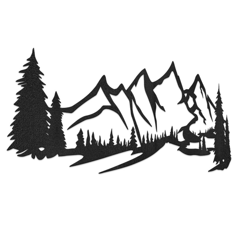 wooden decoration black, Modern wooden painting Mountains and forest for decorating the living room