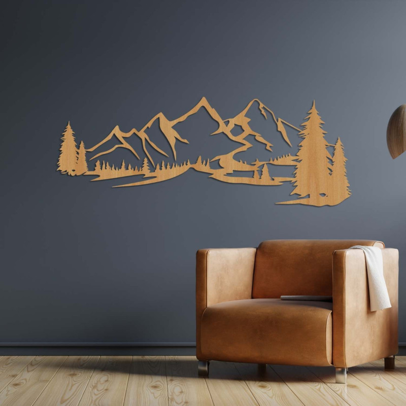 decorationA oak,Design wooden wall panel with mountain landscape and forest