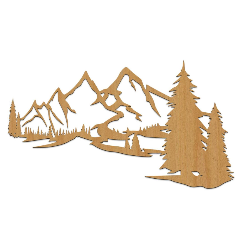 decorationA oak,Design wooden wall panel with mountain landscape and forest