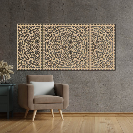 Three-piece wooden mandala - a modern decoration for any interior