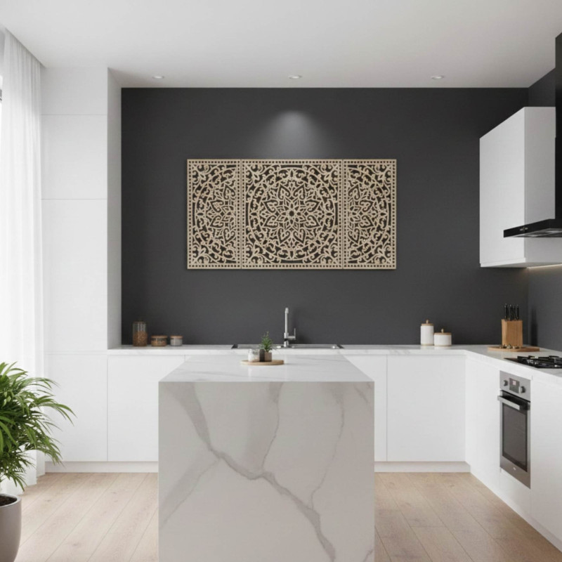 Hand-carved wooden decoration brings harmony and style