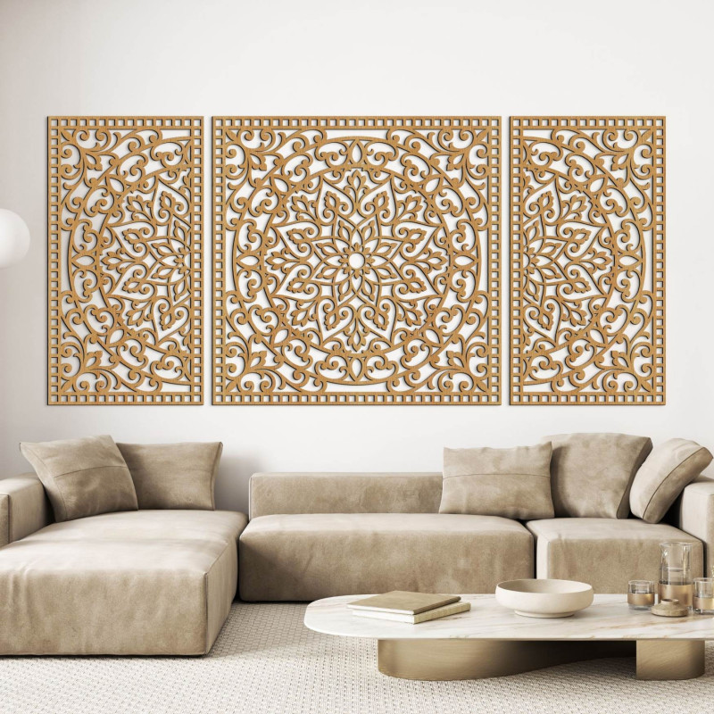 Wooden mandala with fine details for balance and positive energy