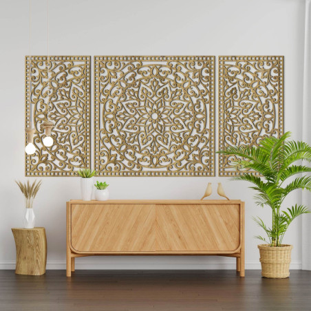 Wooden mandala with fine details for balance and positive energy