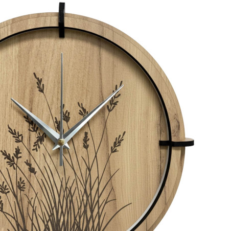 Decorative wooden clock with plant motif
