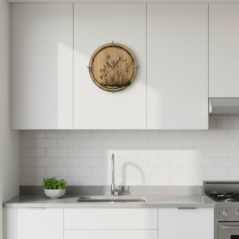 Round wooden clock with natural pattern