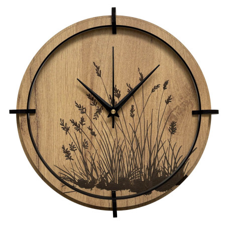 Wooden wall clock with meadow motif
