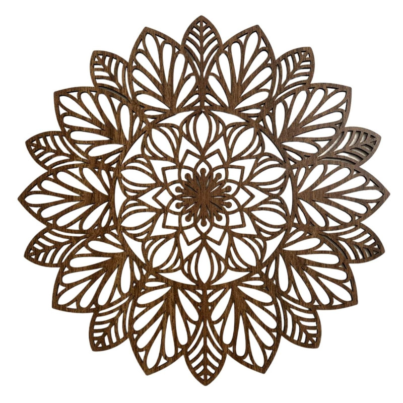 A finely carved mandala on the wall as a dominant element of a modern interior.