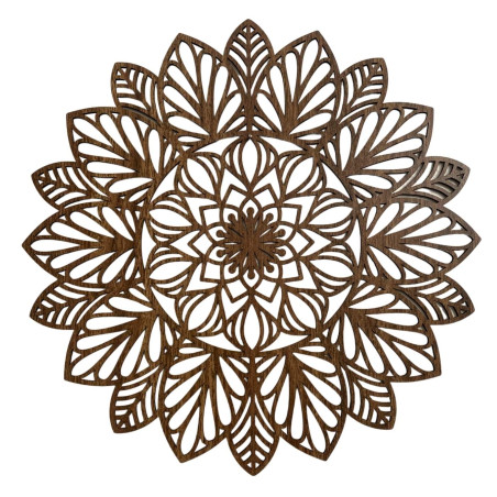 A finely carved mandala on the wall as a dominant element of a modern interior.