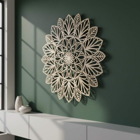 Wooden mandala on the wall - modern wall decoration for the living room