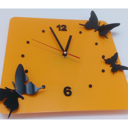 Modern yellow wall clock with butterflies | Designer clock for the living room