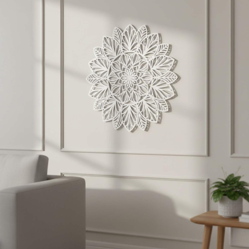 Wooden mandala on the wall - modern wall decoration for the living room