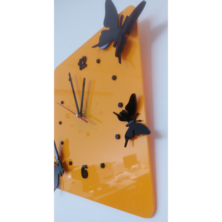 Modern yellow wall clock with butterflies | Designer clock for the living room