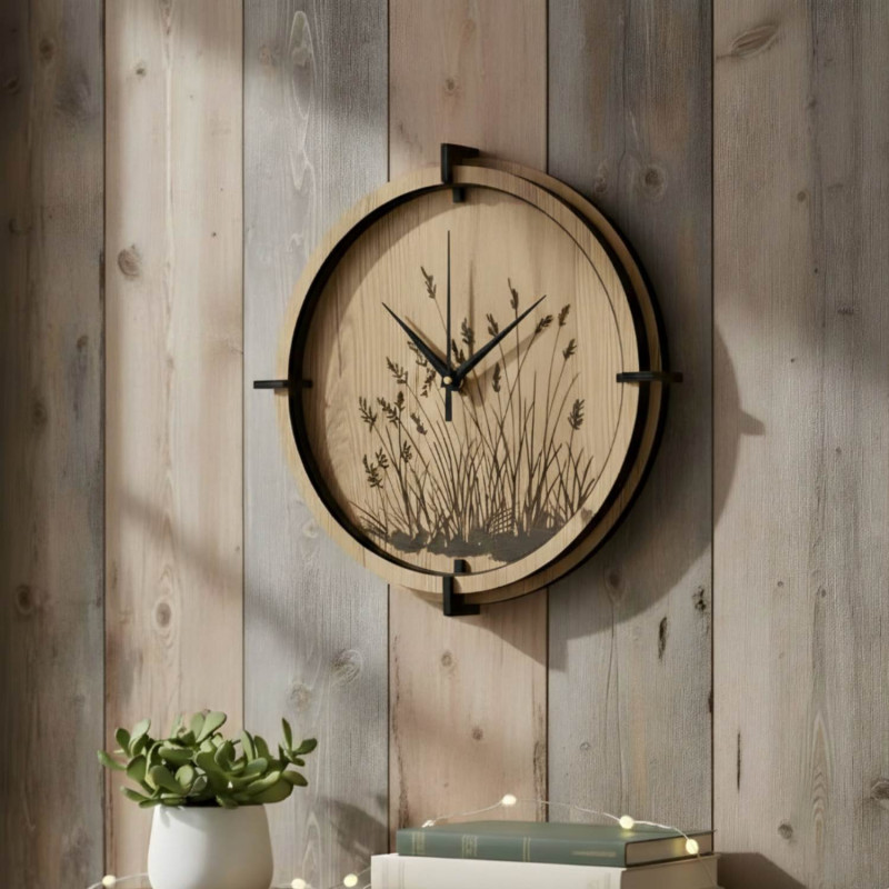 Wooden clock with grass motif | Halifax oak