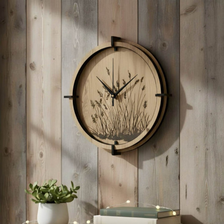 Wooden clock with grass motif | Halifax oak