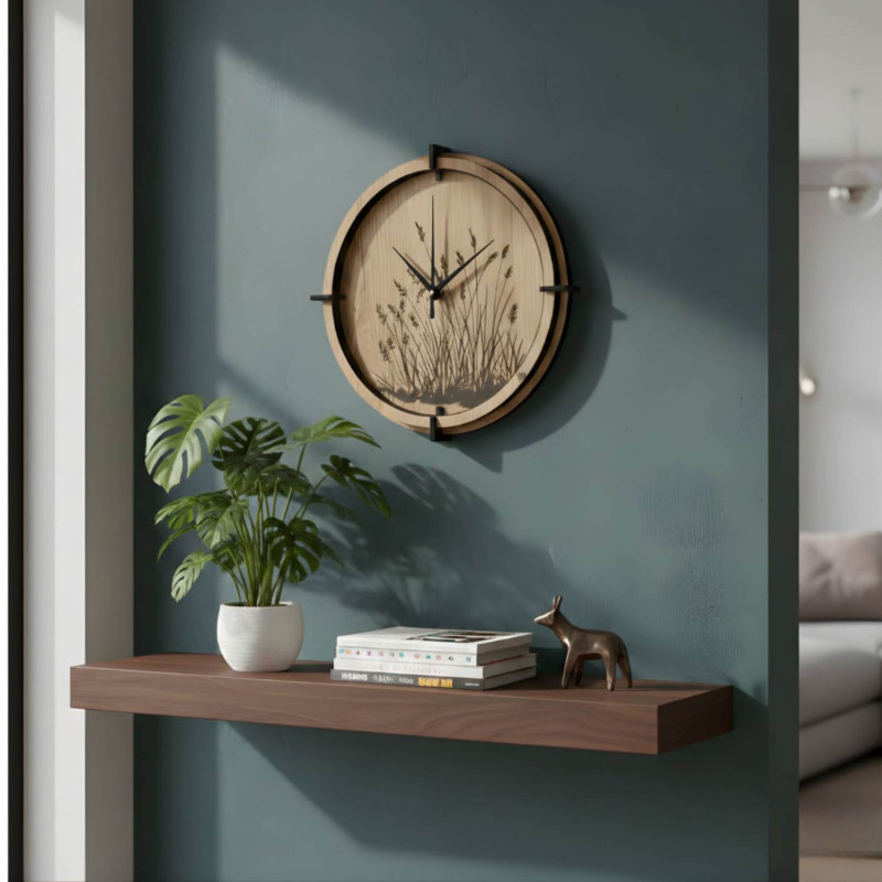 Wooden clock with grass motif | Halifax oak