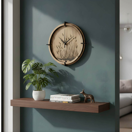 Wooden clock with grass motif | Halifax oak