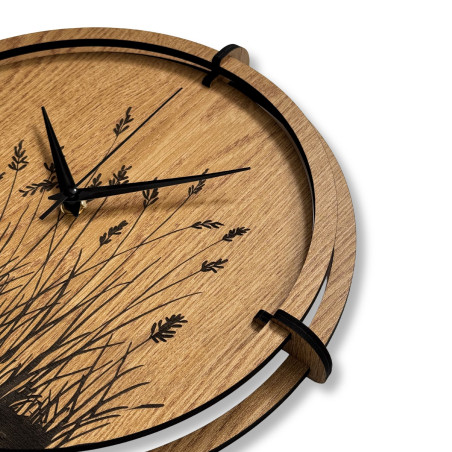 Wooden wall clock meadow grass Oak
