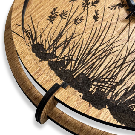 Wooden wall clock meadow grass Oak