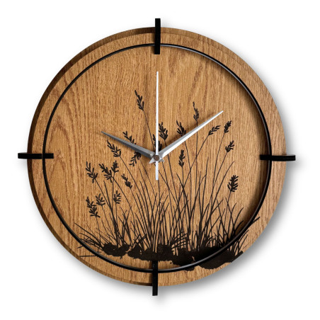 Wooden wall clock meadow grass Oak