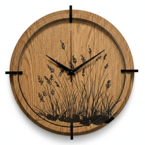Wooden wall clock meadow grass Oak