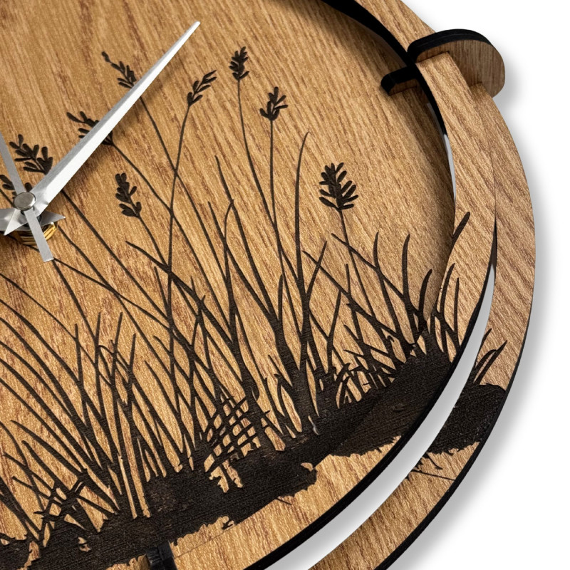 Wooden wall clock meadow grass Oak