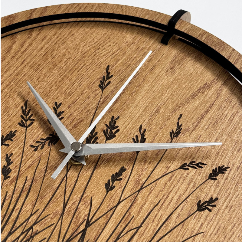 Wooden wall clock meadow grass Oak