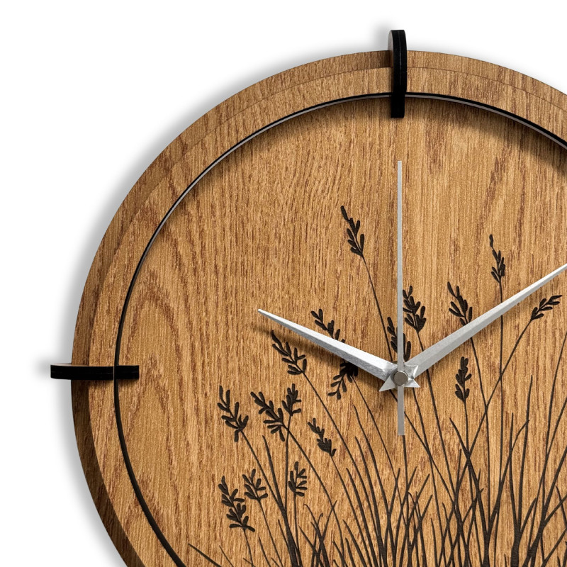 Wooden wall clock meadow grass Oak