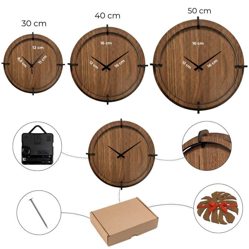 Designer wooden wall clock - grass motif | Wenge walnut