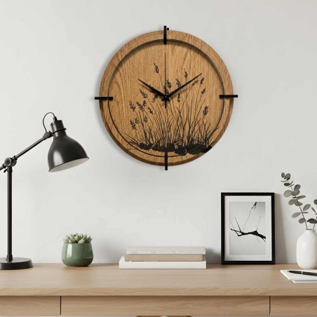 Wooden wall clock meadow grass | Oak