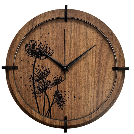 Modern wall clock made of dark wood for the interior.