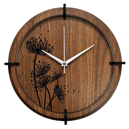 Modern wall clock made of dark wood for the interior.