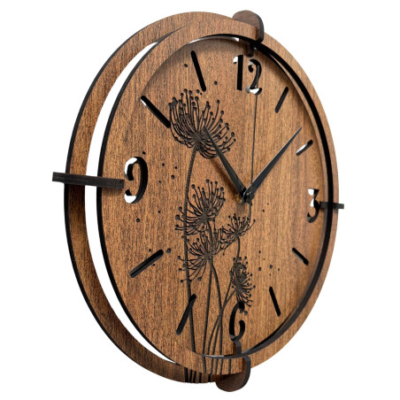 Modern wall clock made of dark walnut with a white dial.