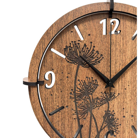 Modern wall clock made of dark walnut with a white dial.