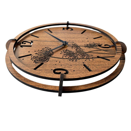 Modern wall clock made of dark walnut with a white dial.