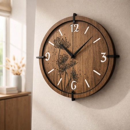 Designer clock with silent quartz mechanism and silver hands