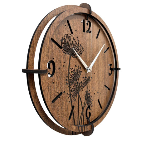 Modern wall clock made of dark walnut with a white dial.