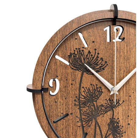 Modern wall clock made of dark walnut with a white dial.