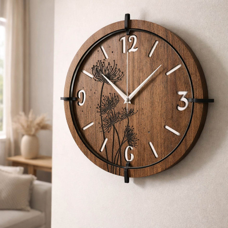 Designer clock with silent quartz mechanism and silver hands