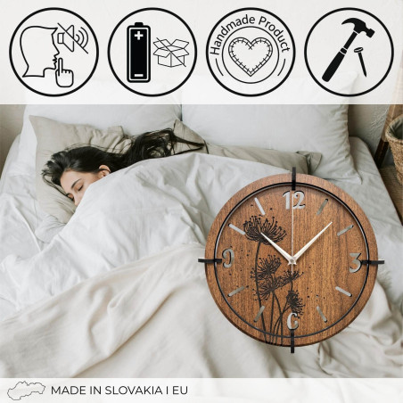 Designer clock with silent quartz mechanism and silver hands