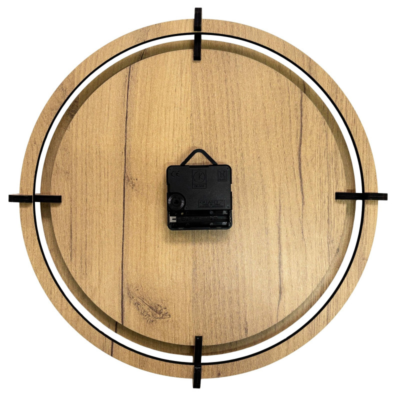 Stylish wooden living room clock with a modern contrasting design.