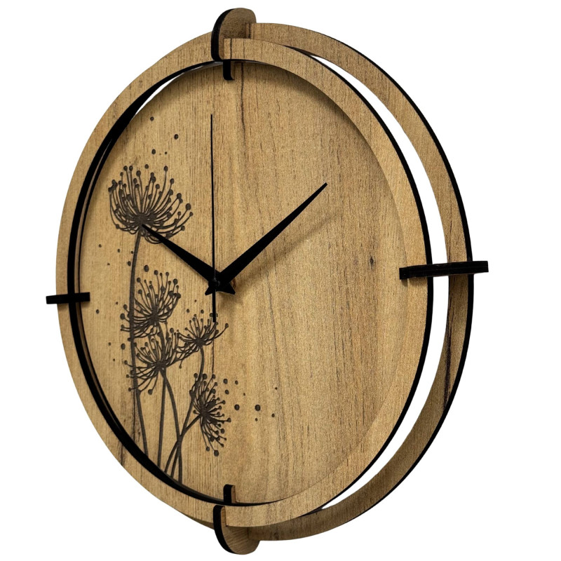 Wall clock with 3D numbers in oak decor for a stylish interior.