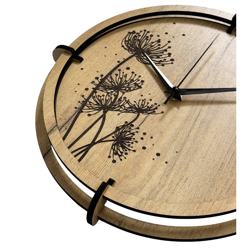 Wall clock with 3D numbers in oak decor for a stylish interior.