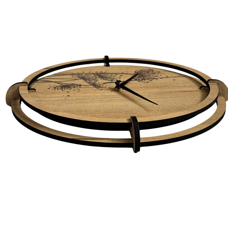 Wall clock with 3D numbers in oak decor for a stylish interior.